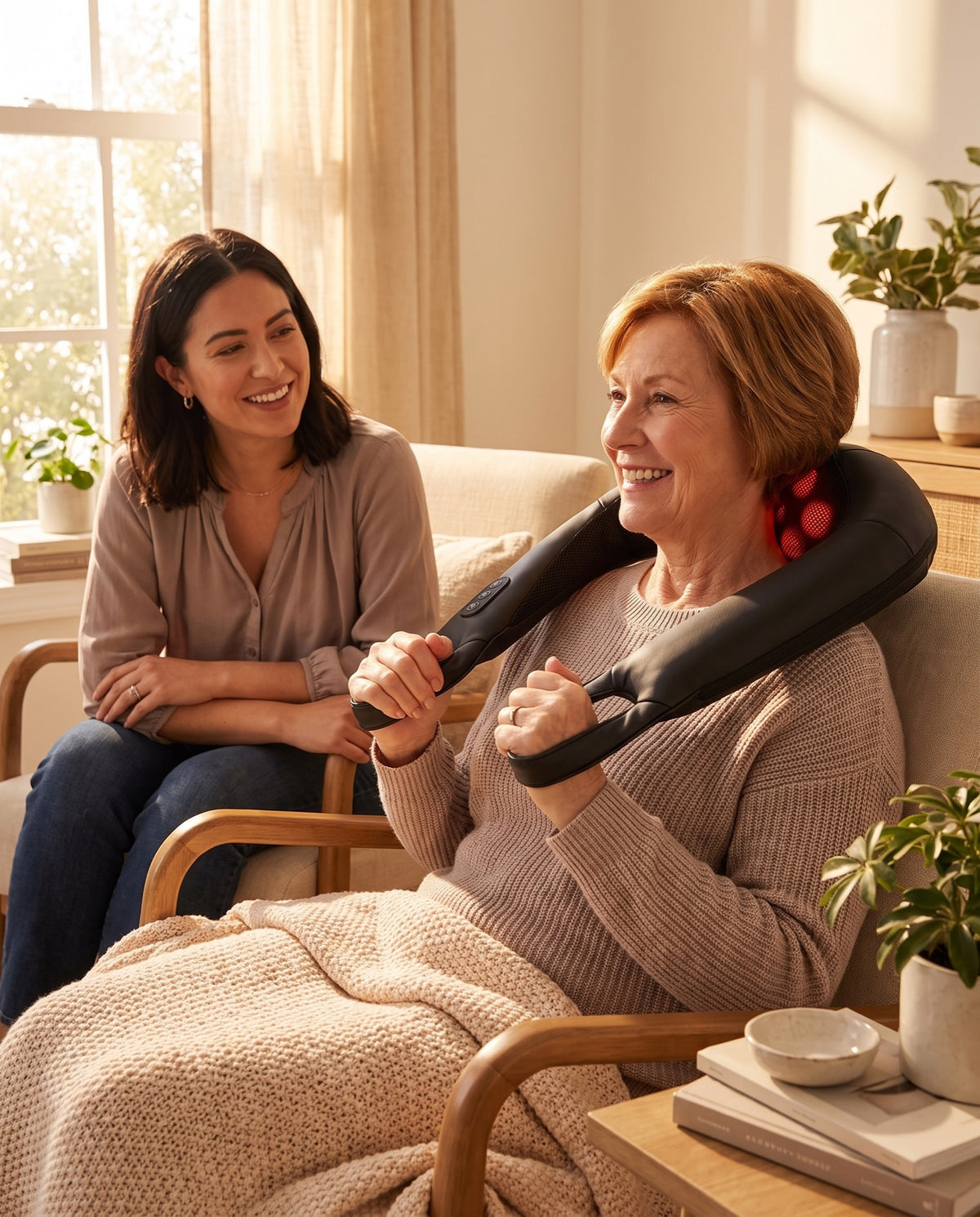 Mother and daughter with the Kneadia massager